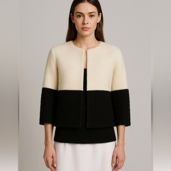 Alice + Olivia Jackets & Blazers - Alice + Olivia Bouclé Colorblock Jacket
Cream, Black  Medium Wool + Alpaca Blend